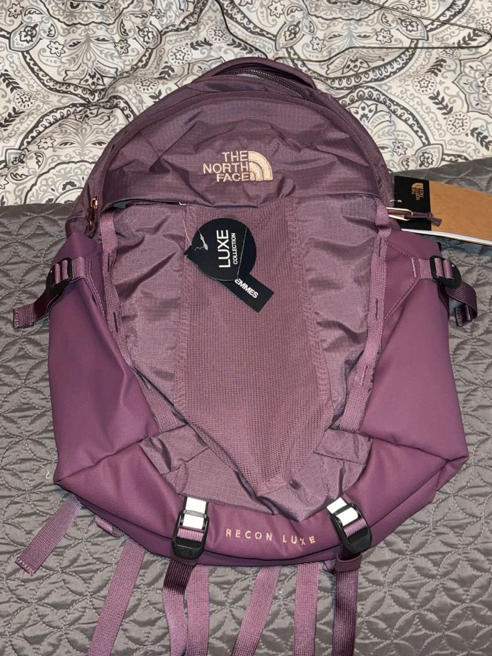 The North Face Recon Luxe Backpack - Plum with Gold Logo